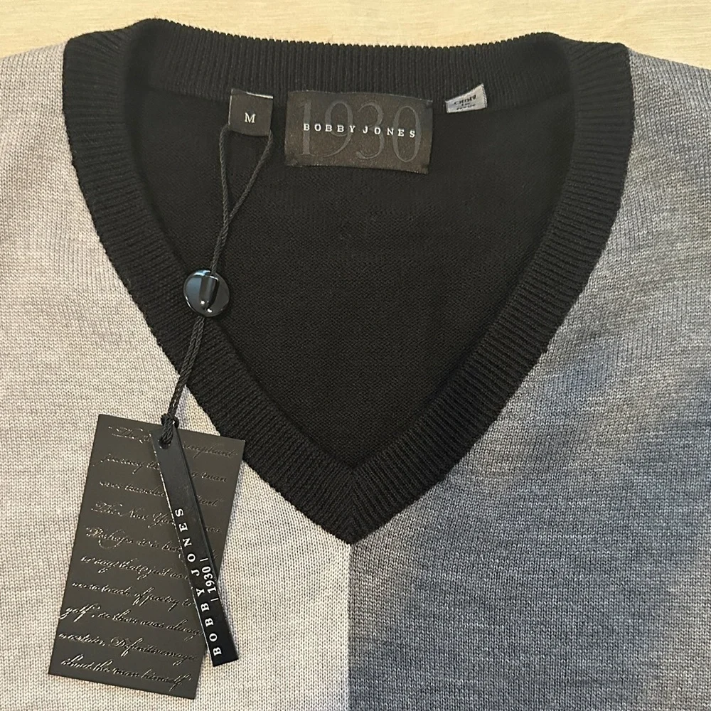 NWT Bobby Jones Wool and Silk Blend “Fallon” Tonal Plaid Jacquard Sweater